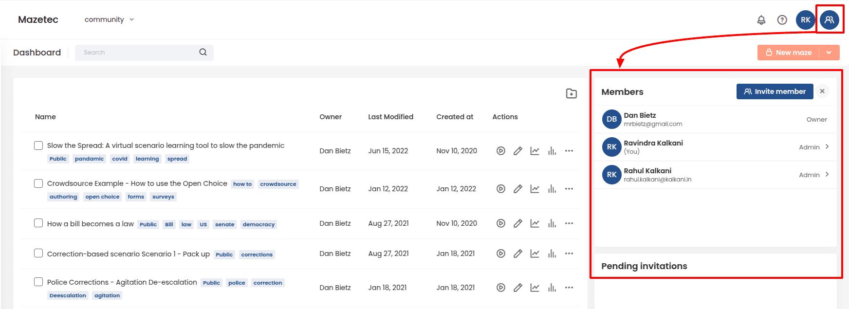 Dashboard Teams View